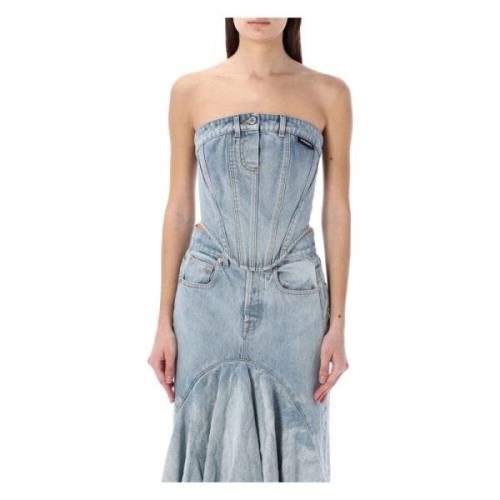 Vetements Denim Bustier Top Blue, Dam