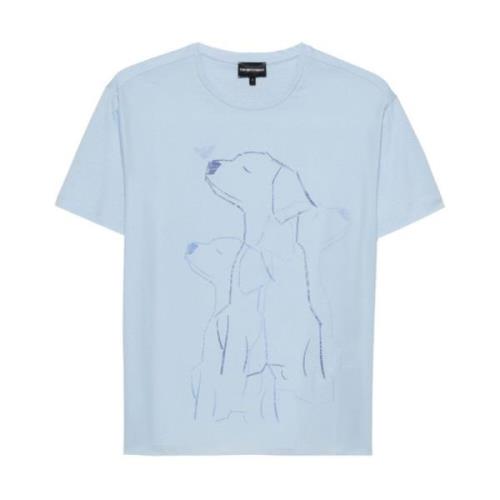 Emporio Armani Klarblå Tryckt Bomullst-shirt Blue, Dam
