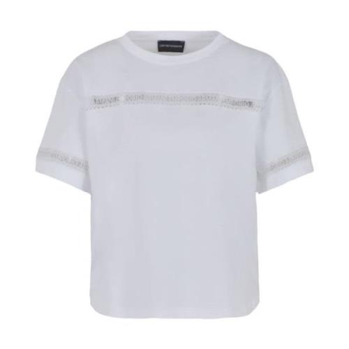 Emporio Armani Vit Bomull Logo Broderad T-shirt White, Dam