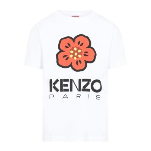 Kenzo Vit Bomull Löst T-shirt med Boke Blomma White, Dam