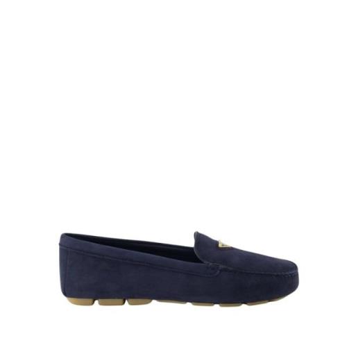 Prada Sammet Slip-On Loafers Blue, Dam