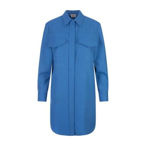 Alexander McQueen Blå Mini Skjortklänning Italiensk Krage Blue, Dam