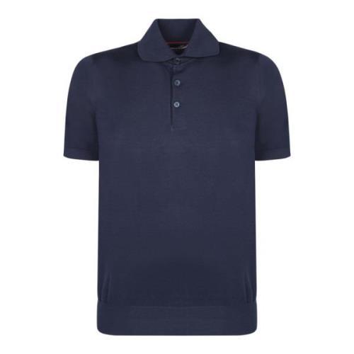 Brunello Cucinelli Blå Polo Tröja med Kontrasterande Kant Blue, Herr