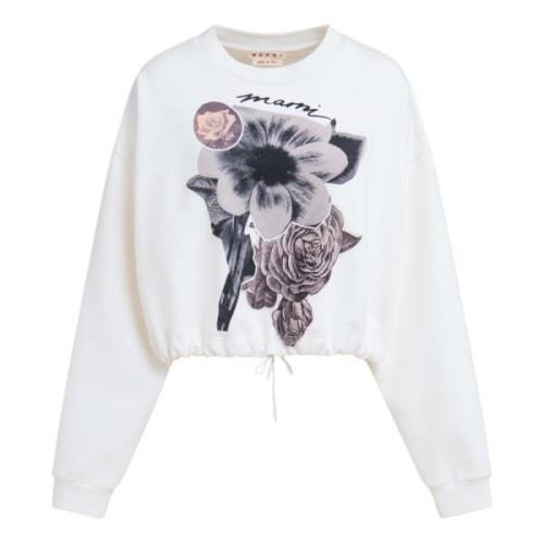 Marni Bomullssweatshirt med blommakollage tryck White, Dam