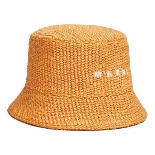 Marni Raffia bucket hat with logo embroidery Orange, Dam
