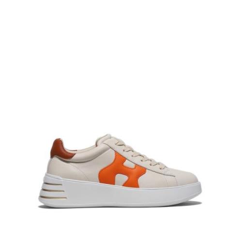 Hogan Beige Läder Sneaker med Orange H Detalj Multicolor, Dam
