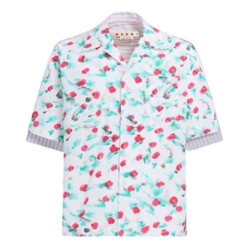 Marni Poplin bowling skjorta med kontrast bak Multicolor, Herr