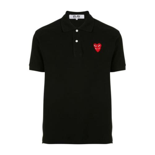 Comme des Garçons Play Svart Broderad Logopikétröja Black, Herr