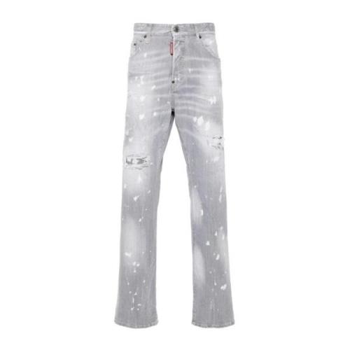 Dsquared2 Distressed Straight-Leg Jeans Gray, Herr
