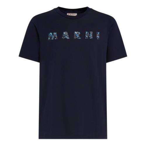 Marni bomullst-shirt med mönstrat tryck Blue, Herr