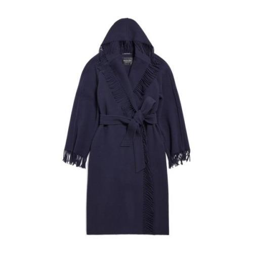 Balenciaga Mörkblå Fringe Coat Blue, Dam