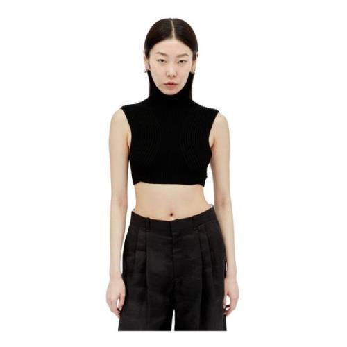 Chloé Wool Knit High-Neck Crop Top Black, Dam