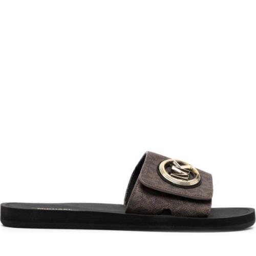 Michael Kors Brun Charm Slide Tofflor Brown, Dam