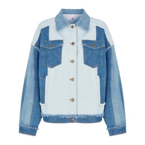 Chiara Ferragni Collection Denim Patchwork Fransad Jacka Blue, Dam