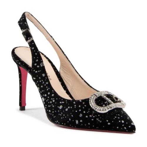 Dee Ocleppo Velvet Pointed-Toe Slingback Pump Black, Dam