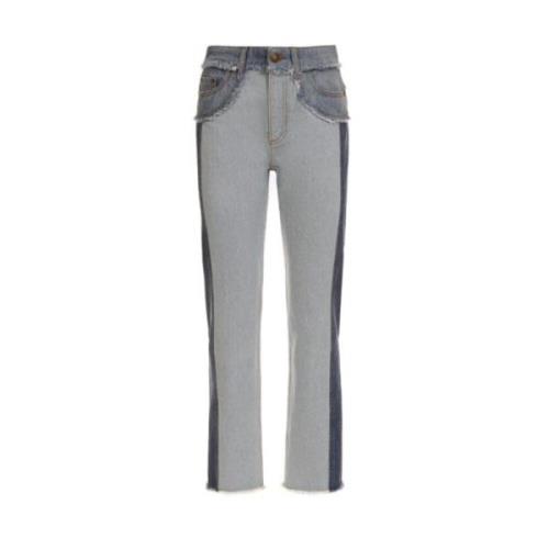 Chiara Ferragni Collection Patchwork Frayed Denim Jeans Blue, Dam