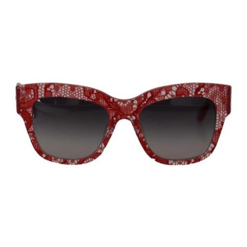 Dolce & Gabbana Röd Vit Acetat Solglasögon Grå Linser Multicolor, Dam