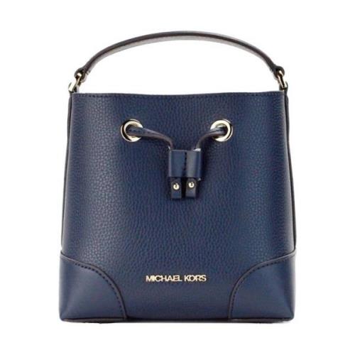 Michael Kors Navy Pebbled Leather Bucket Crossbody Väska Blue, Dam