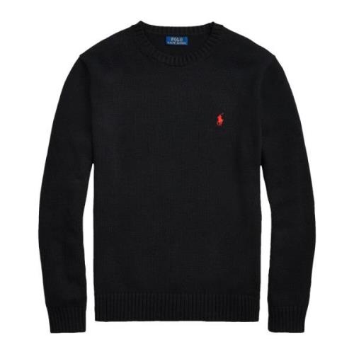 Polo Ralph Lauren Svart Stickad Tröja med Logobrodyr Black, Herr