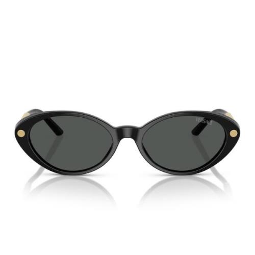 Versace Ovala solglasögon med mörkgrå linser Black, Unisex