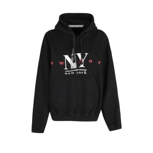 Alexander Wang Stilig Denim Hoodie för Män Black, Dam