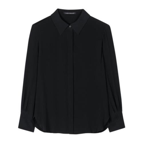 Luisa Cerano Sidenskjorta med Smock-detaljer Black, Dam