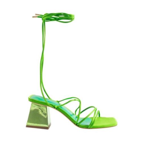 Ncub Satin sandaler med fyrkantig klack Green, Dam