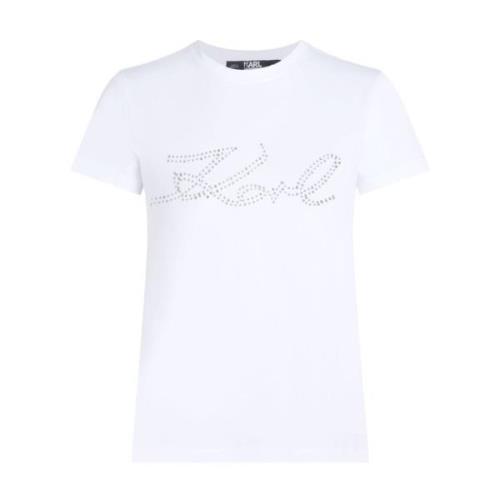 Karl Lagerfeld Vit Logo Smyckad T-shirt White, Dam