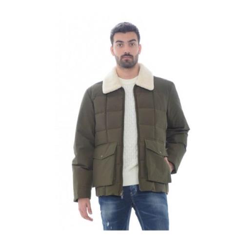 Woolrich Quiltad jacka med fuskpälskrage Green, Herr