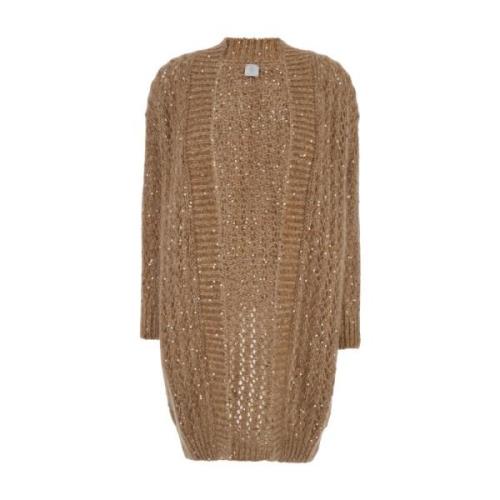 Eleventy Beige Lång Kofta Sweaters Beige, Dam