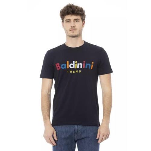 Baldinini Trend Blå Bomull T-shirt, Kort Ärm, Framtryck Blue, Herr