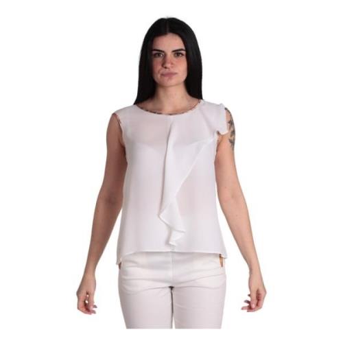 Alviero Martini 1a Classe Latte Organza Top med Geo Classic Hem White,...