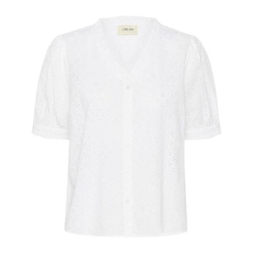 Cream Broderad Blus Snövit White, Dam