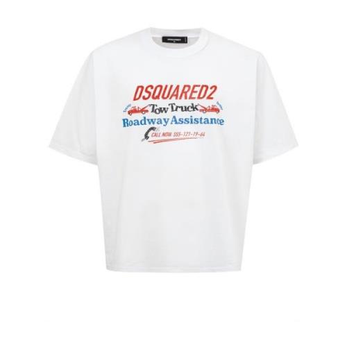 Dsquared2 Vit Tow Truck Print T-Shirt White, Herr