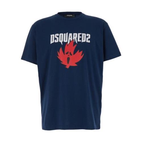 Dsquared2 Maple Print Crewneck T-shirt Blue, Herr