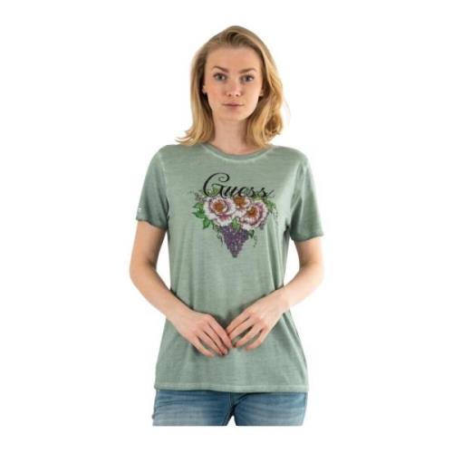 Guess Bomull Logo T-shirt med Strass Green, Dam