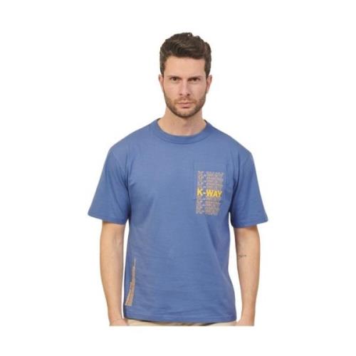 K-Way Blå T-shirt med Ficka och Bokstäver Blue, Herr
