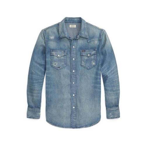 Ralph Lauren Blå denim western stil skjorta Blue, Herr