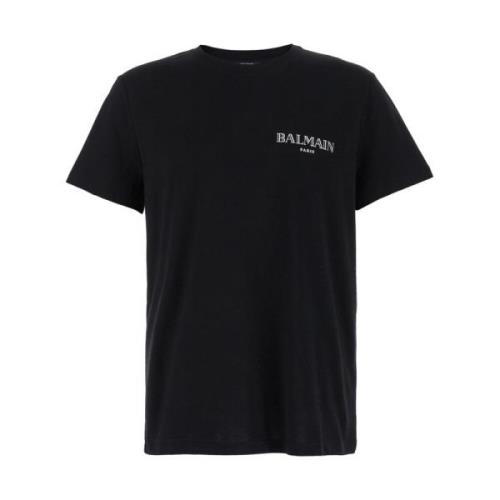 Balmain Svart Logo Print Crewneck T-shirt Black, Herr