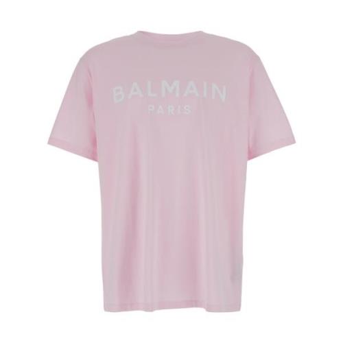 Balmain Rosa Logo Print T-shirt Pink, Herr