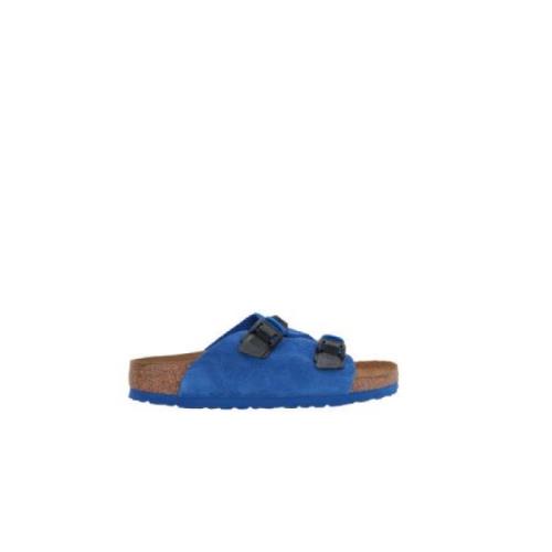 Birkenstock Blå Mocka Platta Sandaler Blue, Dam