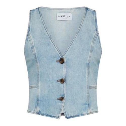 Marella Antiope Blue Jeans Denim Vest Blue, Dam