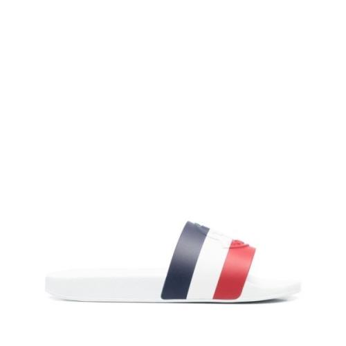 Moncler Randig Logosandaler Vit White, Herr