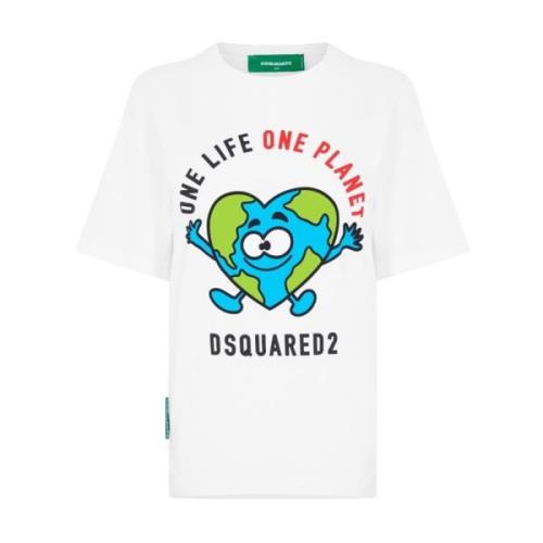 Dsquared2 Earth Logo T-shirt Kortärmad Bomull White, Dam
