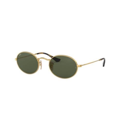 Ray-Ban Gold Oval Metal Sunglasses Green Lens Yellow, Unisex