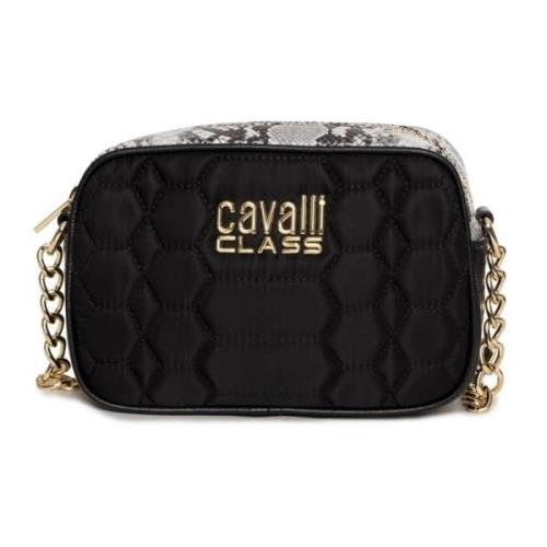 Cavalli Class Axelväska Syntetiskt Läder Dragkedja Logo Black, Dam