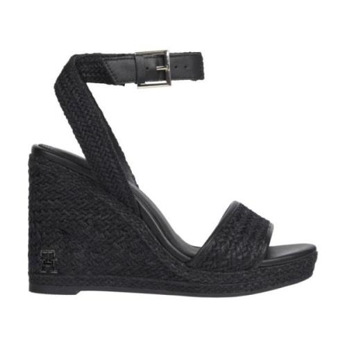 Tommy Hilfiger Svart Kil Sandal för Kvinnor Black, Dam