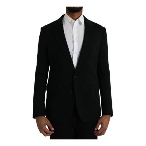 Dolce & Gabbana Svart Ull Notch Kappa Blazer Black, Herr