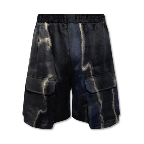 Fendi Svarta Linne Bomulls Shorts Aw23 Multicolor, Herr