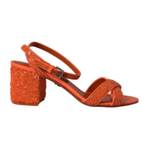 Dolce & Gabbana Orange Paljett Ankelrem Sandaler Orange, Dam